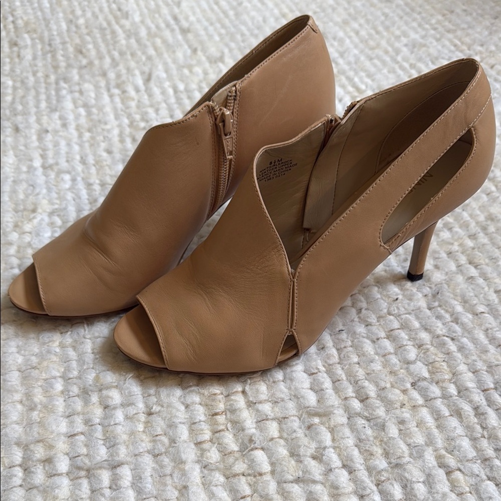 Nine West Tan Peep-Toe Heels with Side Cutouts